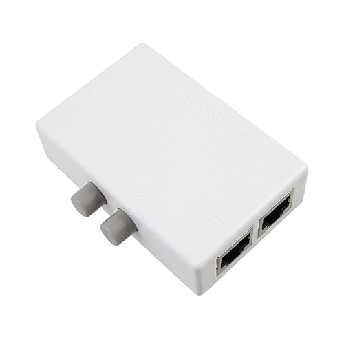 uxcell Plastic Push Button RJ45 2 Ports Network Switch Hub White for PC Gray