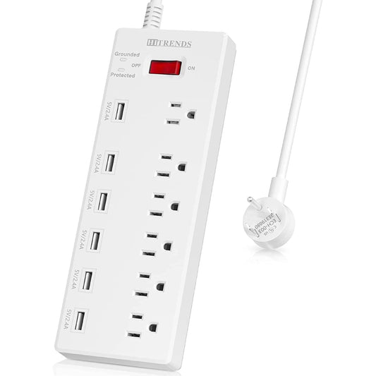 HITRENDS Surge Protector Power Strip 6 Outlets with 6 USB Charging Ports, USB Extension Cord, 1625W/13A Multiplug for Multiple Devices Smartphone
