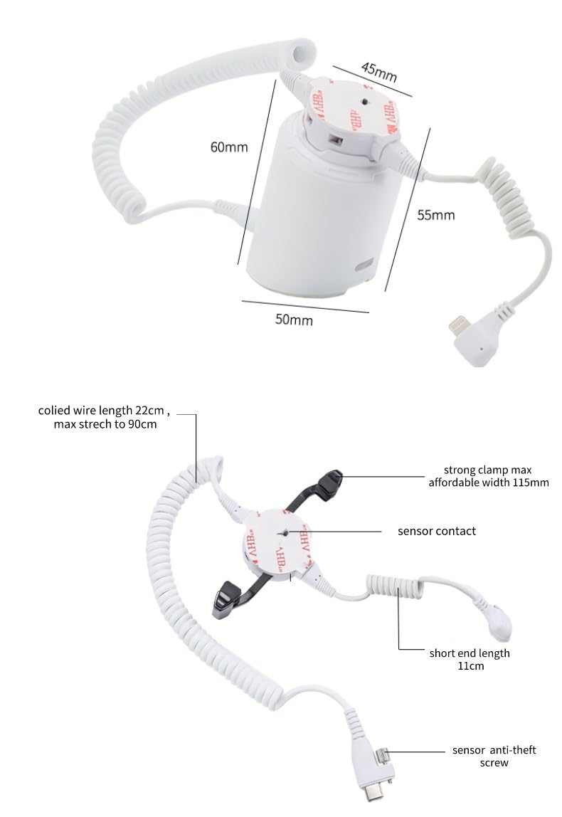 Anti Theft Alarm Device for Mobile Phone Retail, On-Site Alarm, Rechargeable, White (US Plug (for Type-C Interface)