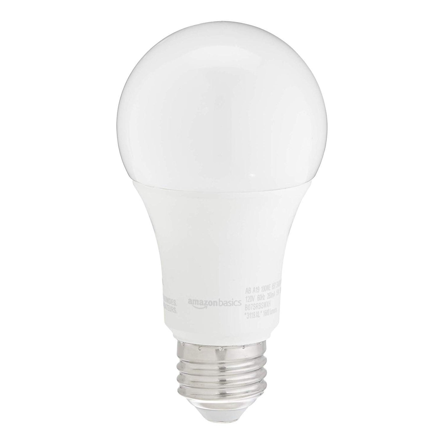 Amazon Basics A19 LED Light Bulbs, 100W Equivalent, Daylight White 5000K, Energy Efficient 15W, Non-Dimmable, 10,000 Hour Lifetime, 2-Pack