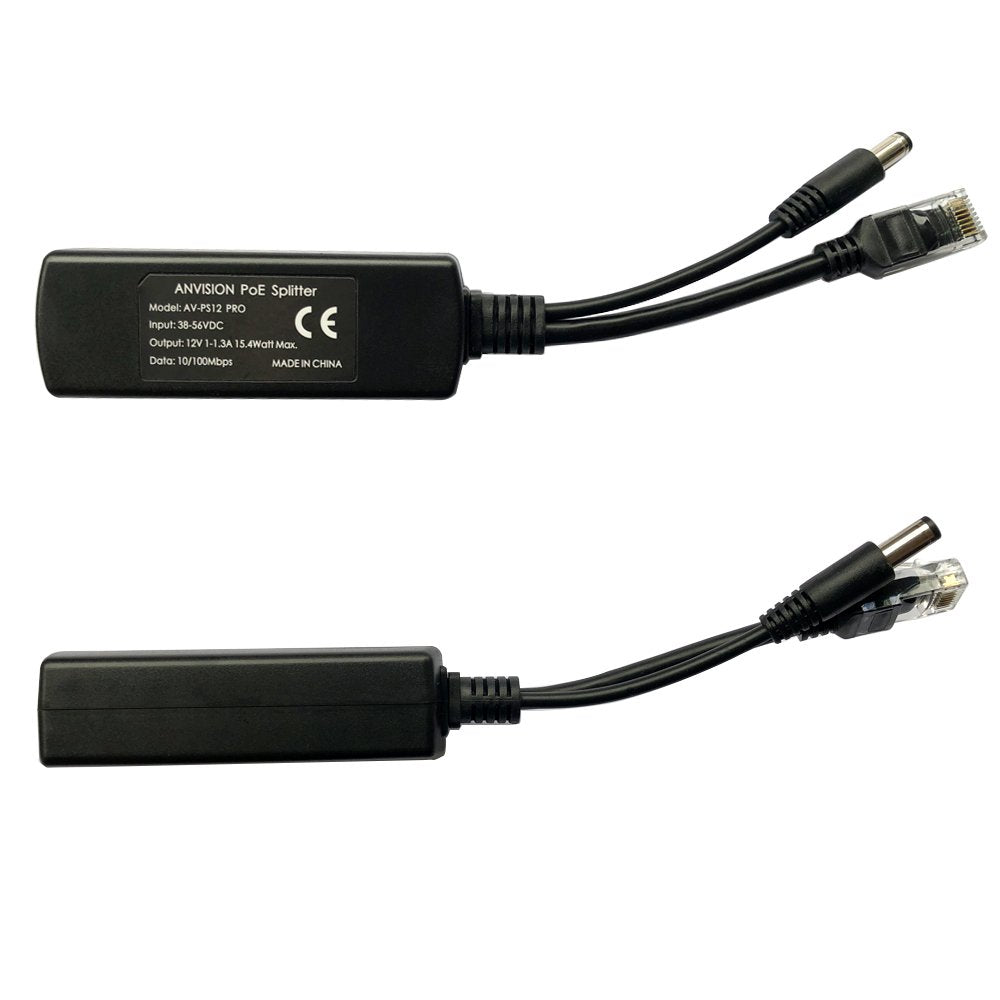 ANVISION 4-Pack Active 48V to 12V PoE Splitter Adapter, Plug 5.5mm x 2.5mm, IEEE 802.3af Compliant 10/100Mbps