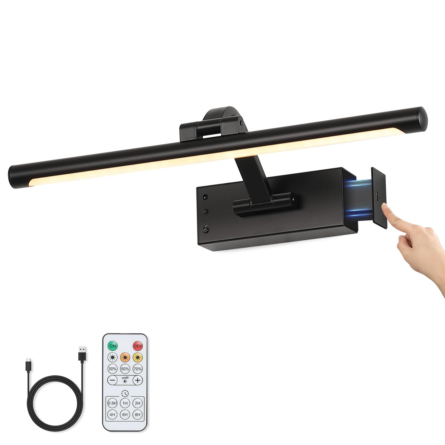 MKBNG Picture Light Removable Battery Charging, 16in Wireless Art Light for Paintings, Dimmable 5000mAh Recharging Battery Picture Light with Remote