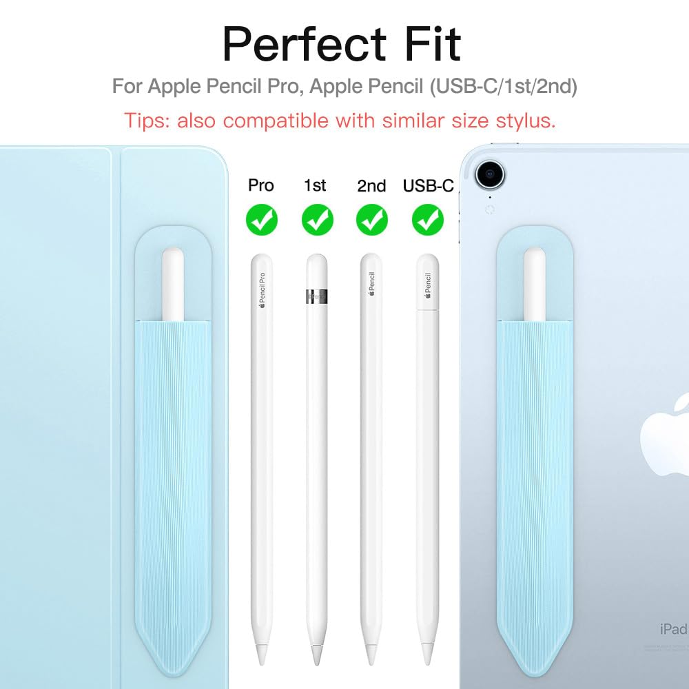MoKo Pencil Holder Sticker Fit Apple Pencil Pro, Apple Pencil (USB-C), Apple Pencil 1st/2nd Generation, Elastic Pencil Pocket Pouch Adhesive Sleeve