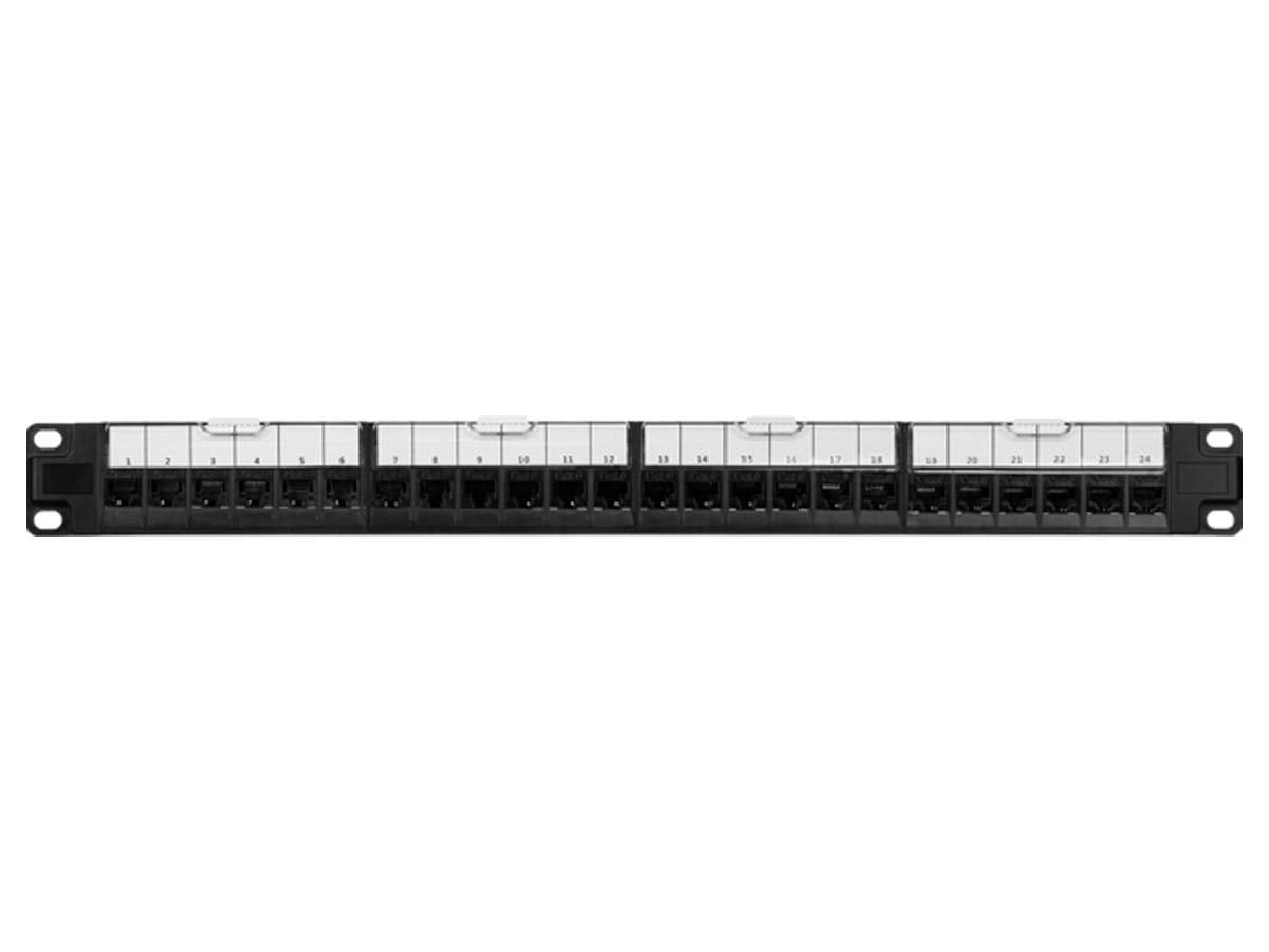 Monoprice Cat6 1U Patch Panel - with Loaded Removable Keystone Jacks, 24 Ports Gigabit Ethernet, Dual Type IDC keystones, 19 Inch, Black