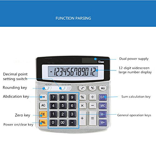 Electronic Desktop Calculator with 12 digits Large Display Battery or solar power supply Office Calculator