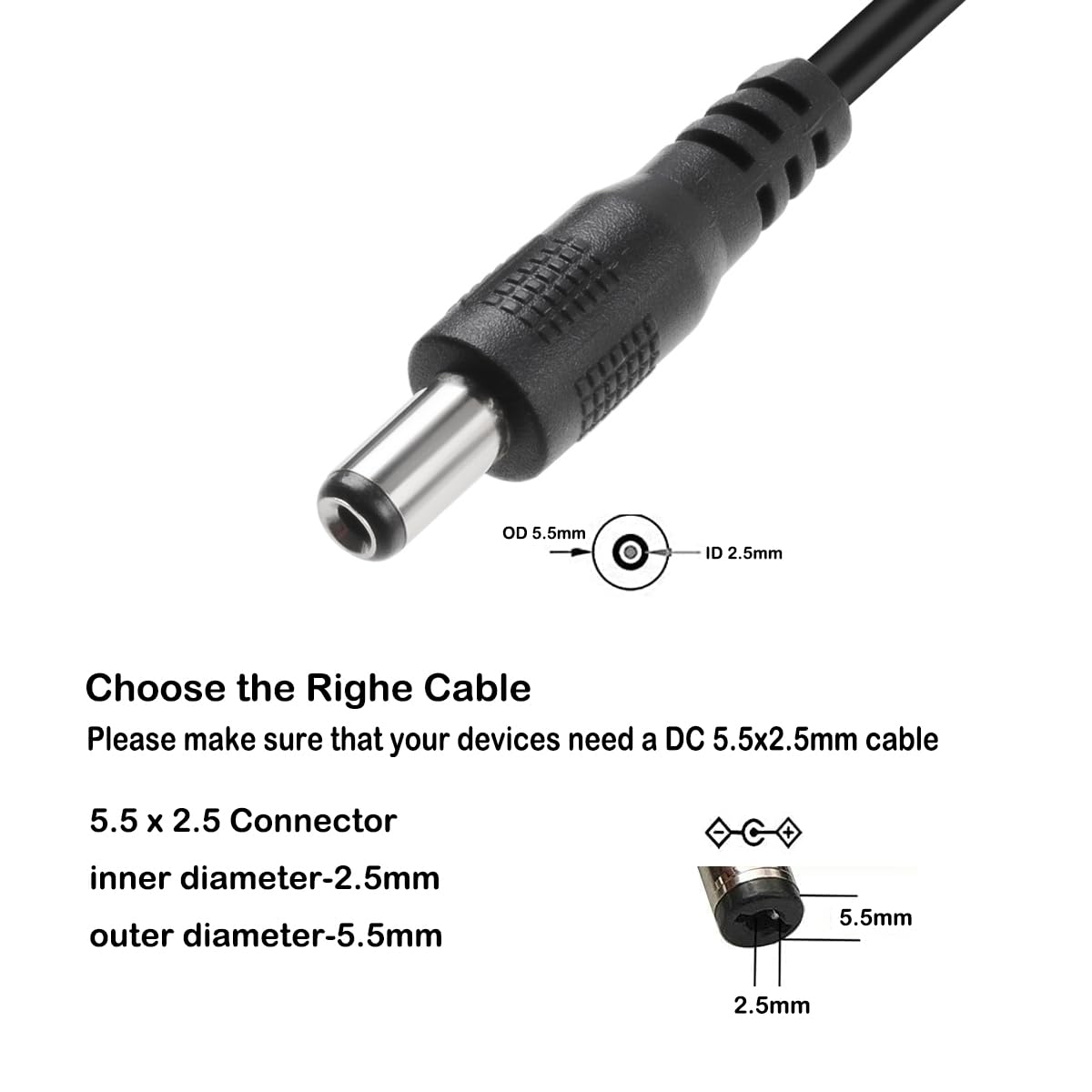 TENINYU USB 2.0 A Male to DC 5.5x2.5mm 5 Volt 24AWG DC Barrel Jack Power Cable 3FT, Black (Max 2.5 Ampere Power Cable, Center PIN Positive),2Pack