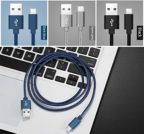 RoFI Micro USB Cable, [2Pack] 0.6M Android Charger, Nylon Braided Micro USB Charger, High Speed USB 2.0 A to Micro B Charging Cord Universal for HTC