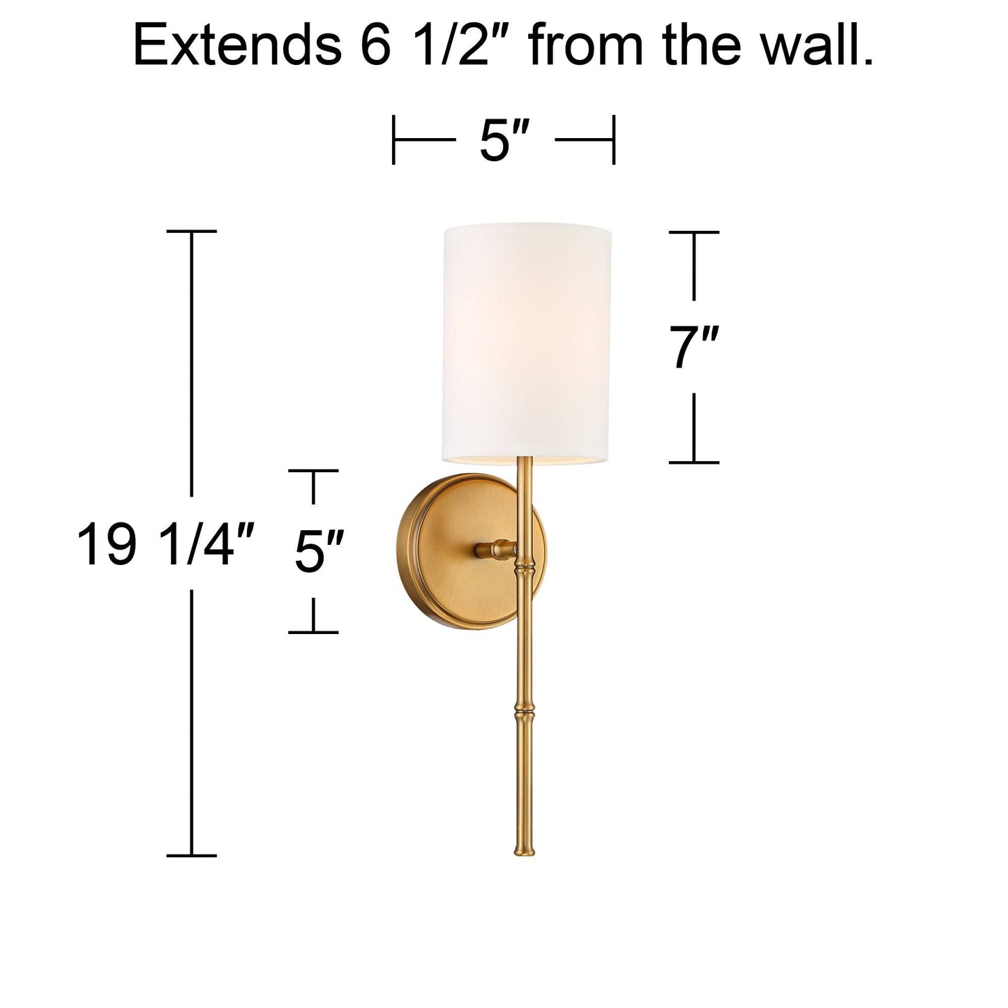Regency Hill Abigale Modern Luxury Wall Lamp Brass Gold Metal Hardwired 5" Wide Fixture White Fabric Cylinder Shade for Bedroom Bathroom Vanity