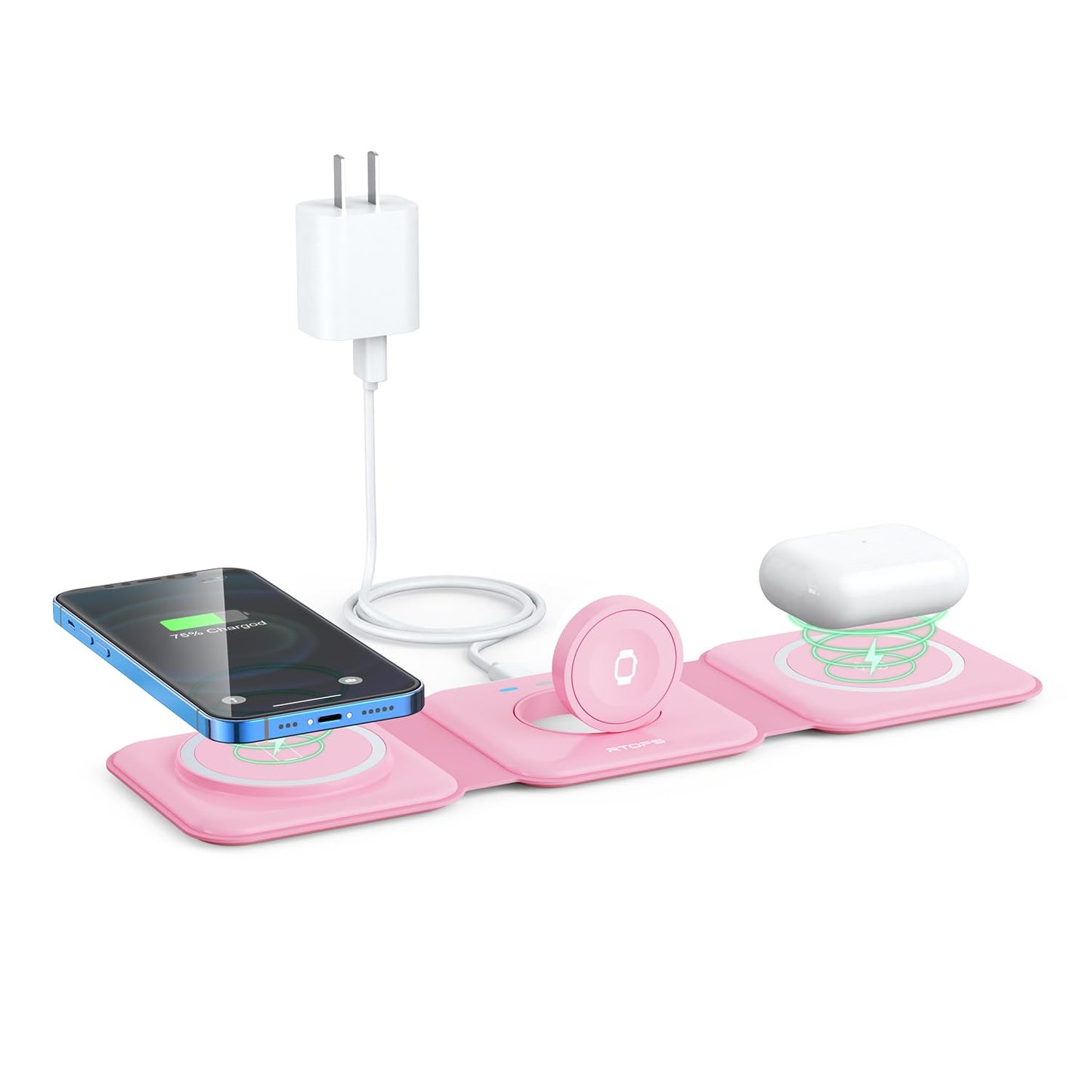 Wireless Charger 3 in 1,RTOPS Magnetic Travel Wireless Charging Station Multple Devices,GaN 3 in 1 Charging Station,Compatible