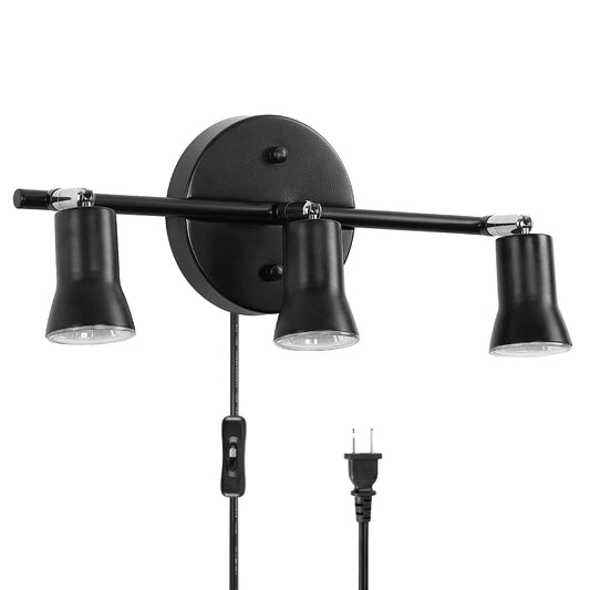 GLADFRESIT Industrial Track Lighting Kit - Adjustable 3-Light Brass Lamp Holder, Rotatable Spot Lights for Kitchen Bathroom Loft, Vintage Ceiling
