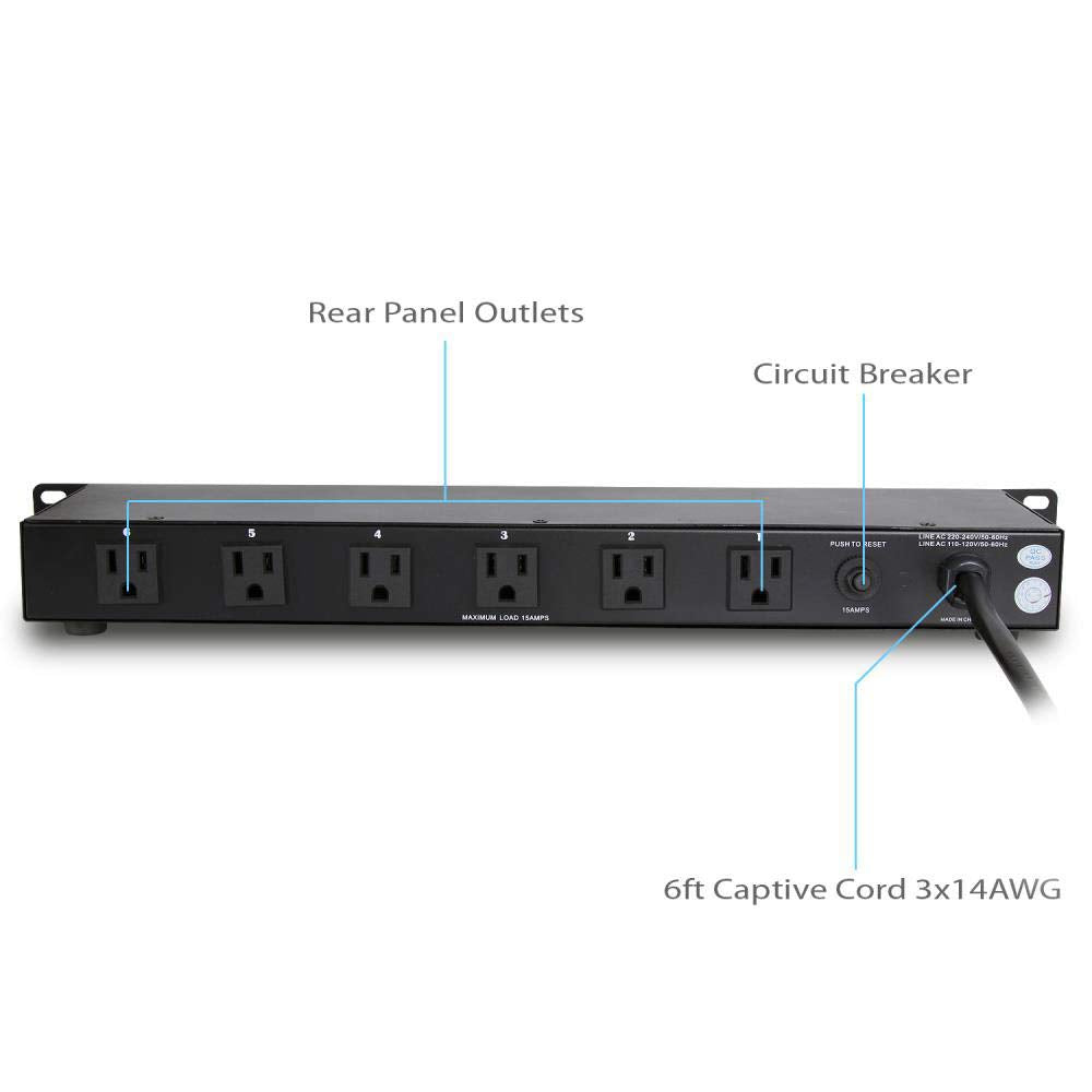 PDU Power Strip Surge Protector - 150 Joule 9 Outlet Strips Surge Protector Heavy Duty Electric Extension Cord Strip - 1U Rack Mount Protection Power