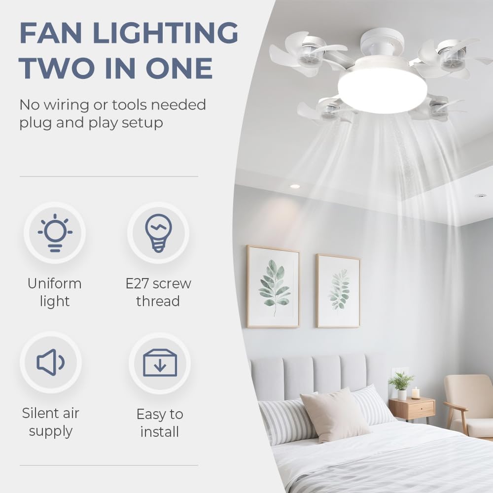 2-in-1 LED Ceiling Fan Light E26 E27, Remote 3 Speeds 3 Color Temp