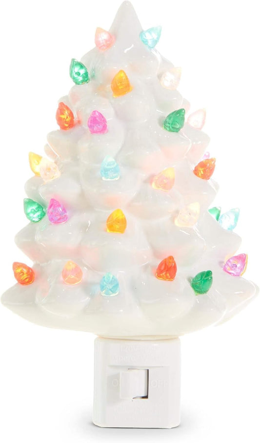 RAZ Imports Vintage White Tree Night Light, 6-inch Height, Ceramic and Plastic, Christmas, Home Décor