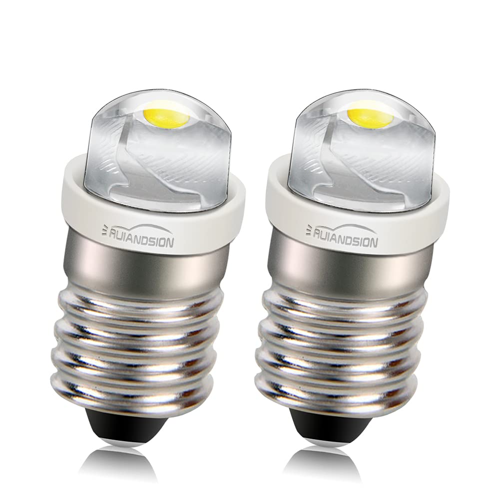 Ruiandsion 2pcs E10 LED Bulb DC 1.5V COB 0.5W 6000K White LED Bulb for Torch Light Flashlight Light,Negative Earth