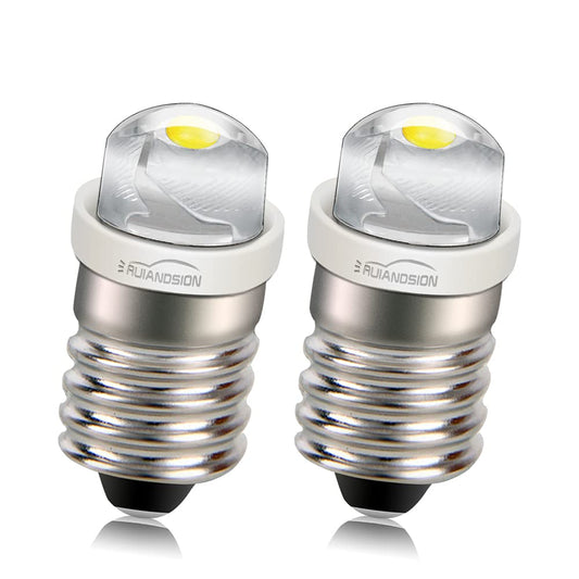 Ruiandsion 2pcs E10 LED Bulb DC 1.5V COB 0.5W 6000K White LED Bulb for Torch Light Flashlight Light,Negative Earth
