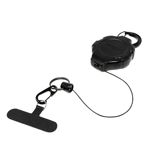KEY-BAK Ratch-It Retractable Anti-Theft Phone Tether Cell Phone Lanyard with Carabiner & Universal Smartphone Case Anchor Black