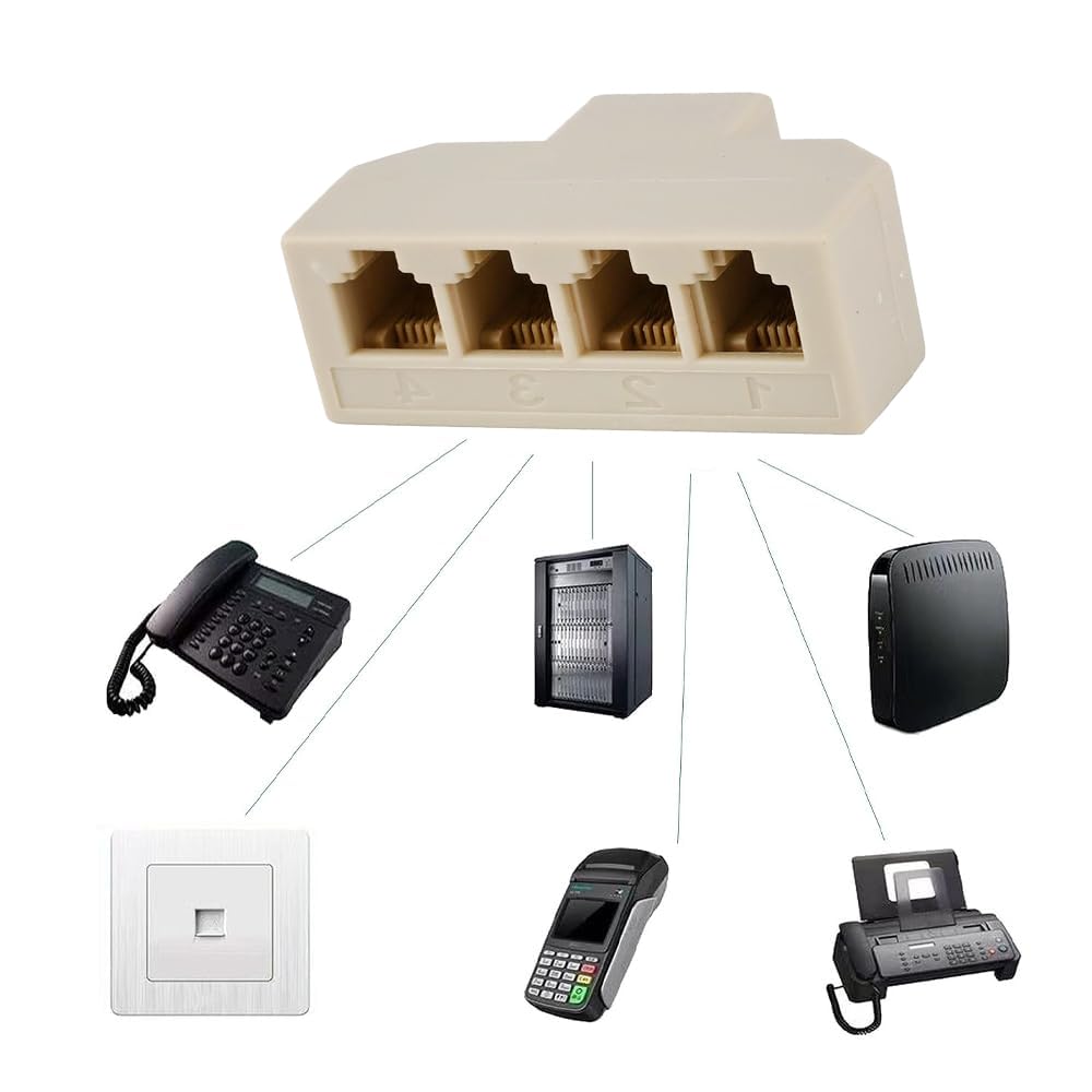 HIPATU Four Way Telephone Splitter4 Way Telephone Adapter RJ11 6P4C 1 Female to 4Females for Landline and Fax -1Pack