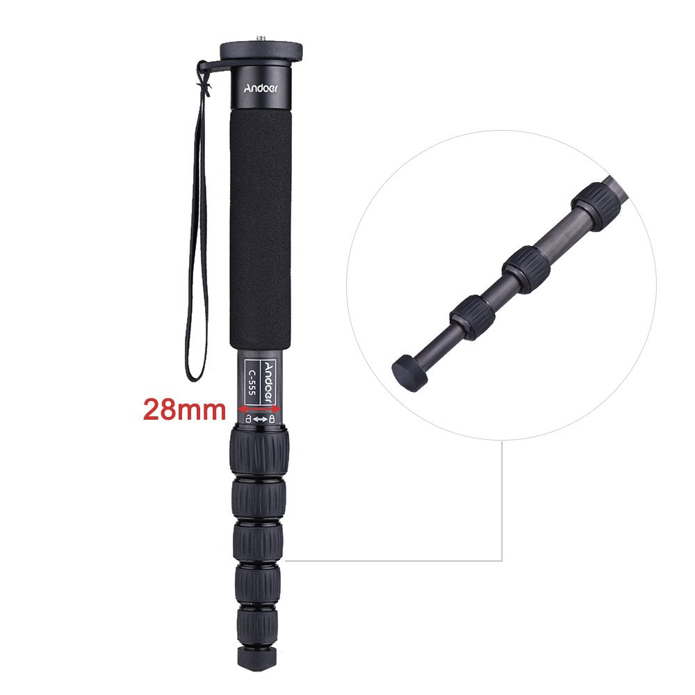 Andoer C-555 155cm/5.1ft Carbon Fiber Camera Monopod Unipod Stick 6-Section with Carry Bag Max. Load 10kg/22Lbs for Nikon Canon Sony A7 Pentax