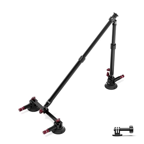 NEEWER Triple Suction Cup Car Mount Kit, Two 24" Aluminum Alloy Extension Poles, NATO Rail, Action Camera Adapter Compatible with GoPro DJI Insta 360