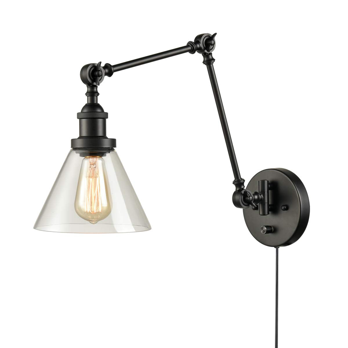 DANSEER Swing Arm Wall Lamp Industrial Plug in Wall Mounted Wall Sconce with On/Off Switch