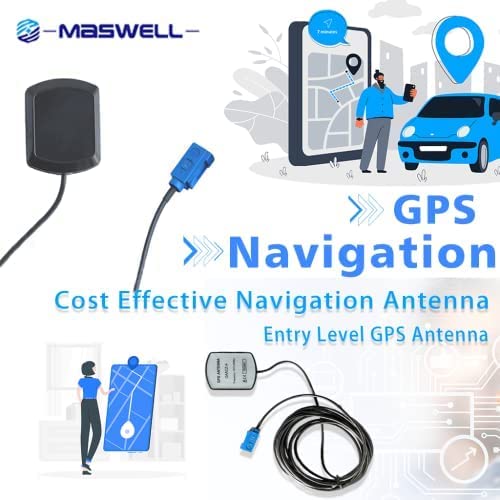 Maswell GPS Active Waterproof Antenna Fakra Rectangular Shape Magnet Mount 9.8 Feet Lead Fakra Type C Blue Connector Compatible with BMW Benz Car Audi