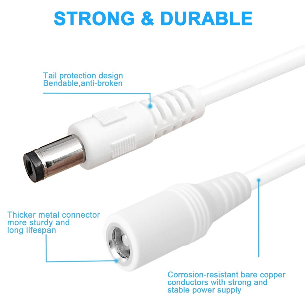 2-Pack 13ft DC Power Extension Cable,5.5mm x 2.1mm Extension Cord,12v Extension Cord for Security Camera CCTV IP,Router,LED Strip,5V 9V 24V 12 Volt