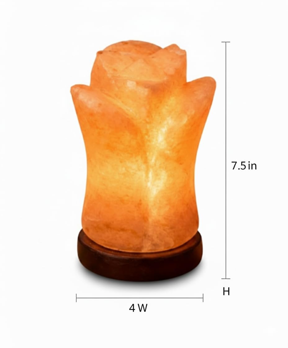 NatureBoost Himalayan Pink Salt Lamp - Flower Shape - Hand-Carved Natural Crystal Salt Rock with Wooden Base Ideal Gift & Home Décor