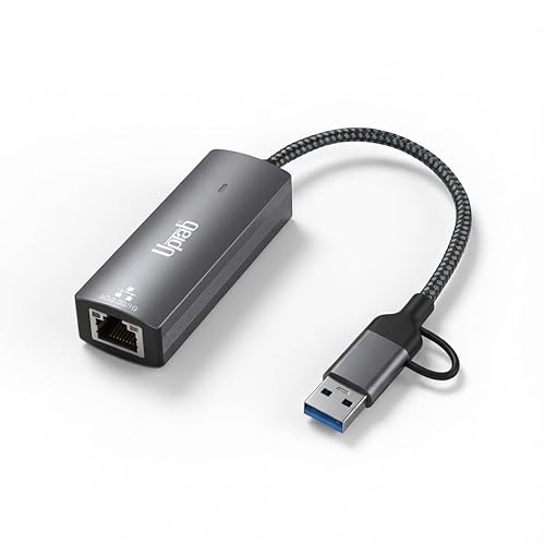 UPTab USB-C & USB-A to 5Gbps Ethernet Adapter, USB 3.2 RJ45 Network Adapter with Realtek RTL8157, Plug and Play, Compatible with Windows, macOS