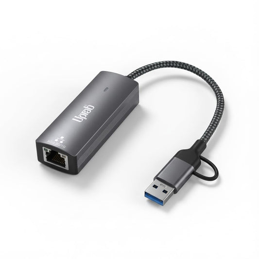 UPTab USB-C & USB-A to 5Gbps Ethernet Adapter, USB 3.2 RJ45 Network Adapter with Realtek RTL8157, Plug and Play, Compatible with Windows, macOS