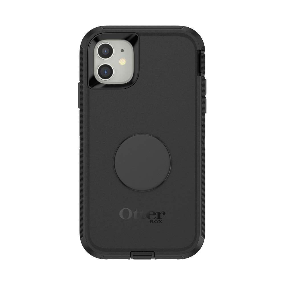 Otter + Pop for iPhone 11: OtterBox Defender Series Case with PopSockets Swappable PopTop - Black and Aluminum Black