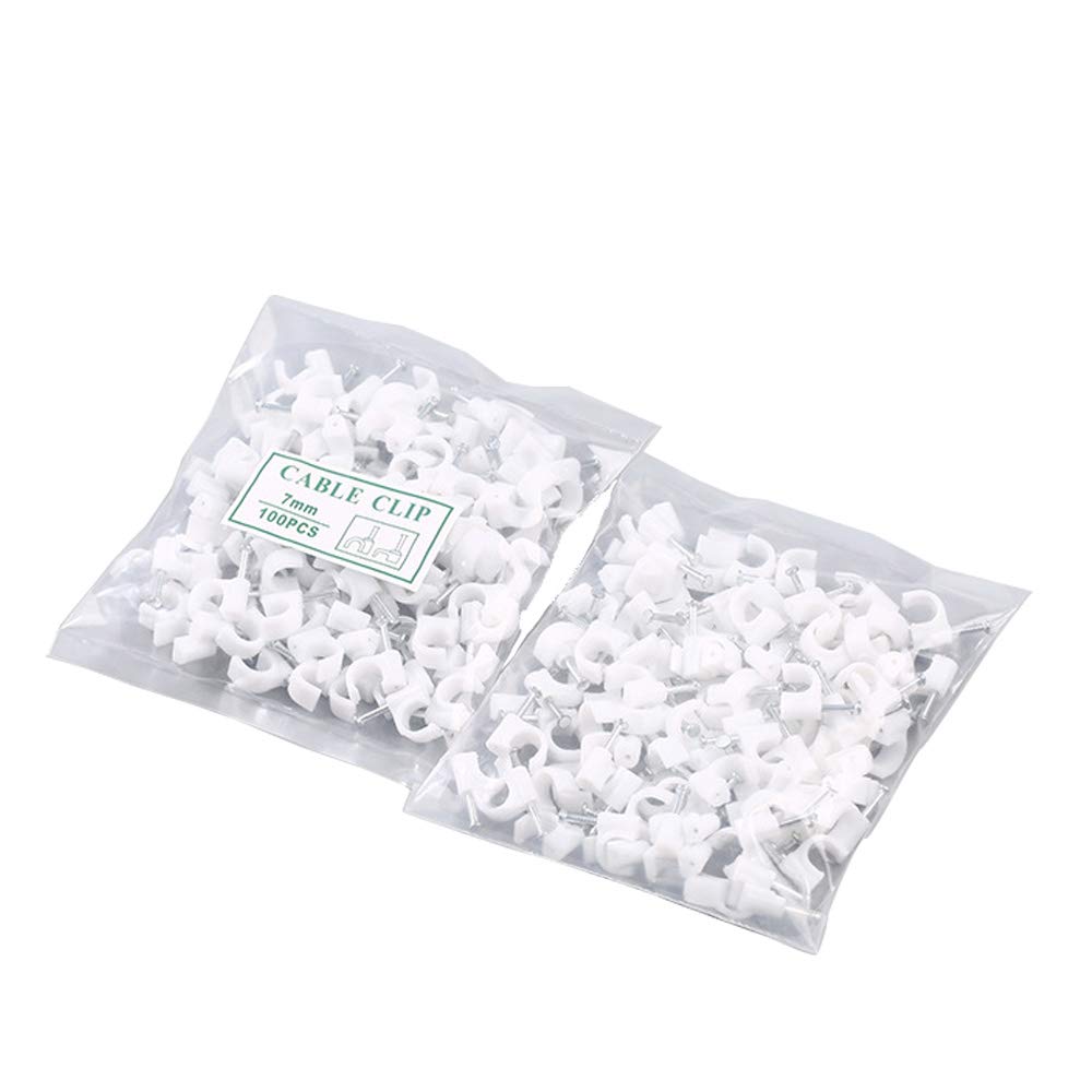TENINYU 200 Pack Nail In Cable Clips Cable Management Ethernet Cable Nails Tacks Clips 7mm for RG6 Cat6 Cable - White