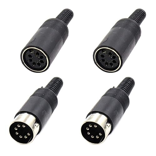 Hxchen 2 Sets 7Pin Female + Male DIN Adapter Socket Audio AV Connector Black