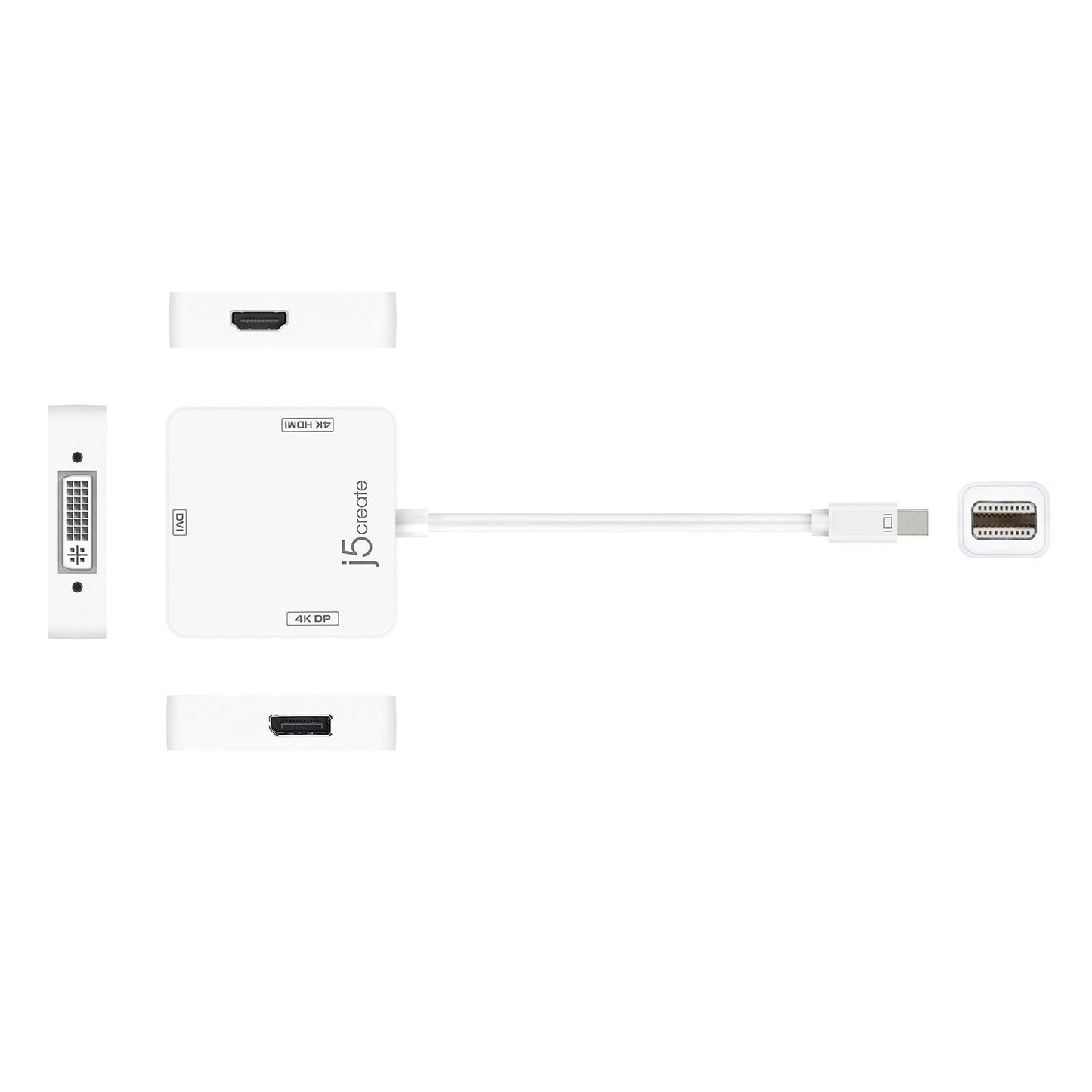 j5create Mini DisplayPort to 4k DisplayPort/4K HDMI/DVI Adapter | DisplayPort Male Connector | 3 in 1 Display Adapter | Compatible with Mac OS