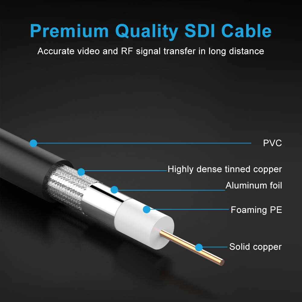 XRDS -RF SDI Cables 50FT, HD-SDI Cable 75 Ohm BNC Male to BNC Male Video Coaxial Cable for Video Surveillance Camera CCTV System