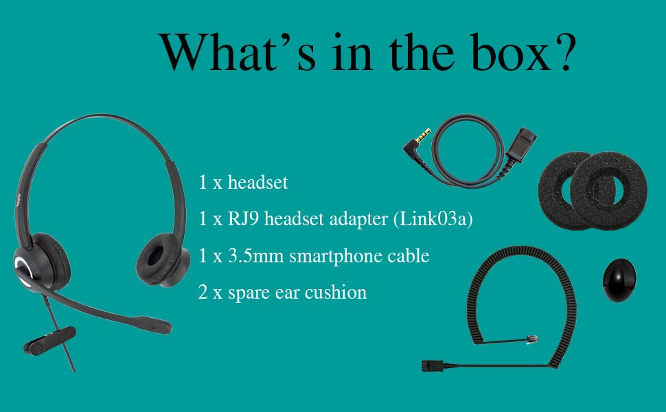 RJ9 Office Headset HD Voice for MITEL Nortel Meridian Polycom NEC ShoreTel Xblue Phones, Plus 3.5mm Adapter (Binaural)