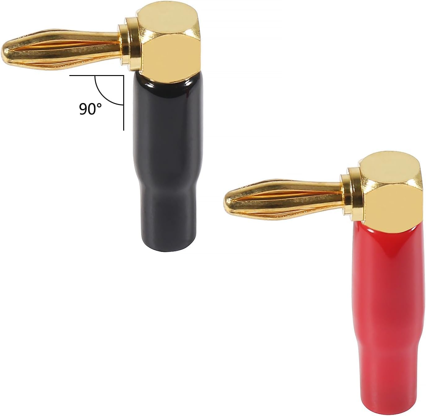 Diitao 10pcs Right Angle Banana Plugs for Speaker Wire 4mm/0.16inch 90 Degree Right Angle Speaker Cable Connector (5 Red +5 Black)