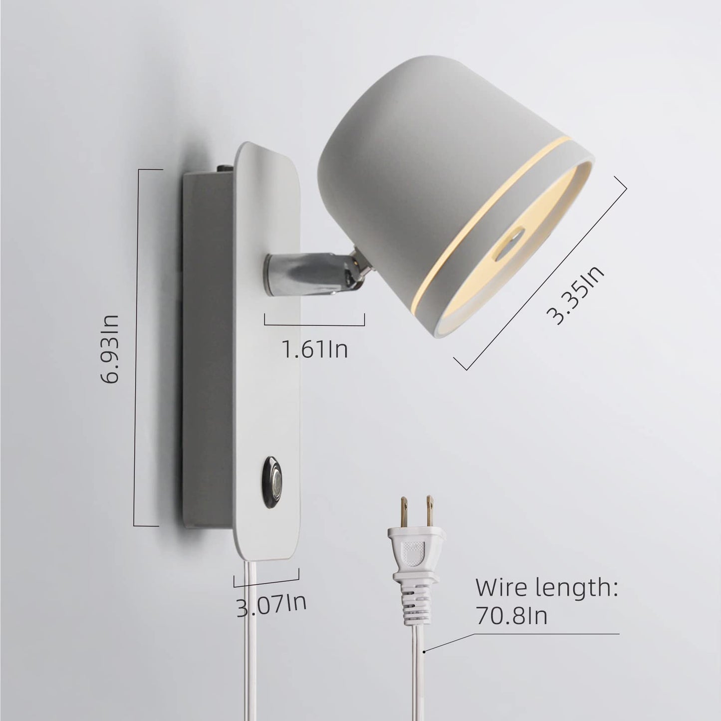 Aisilan LED Plug in Wall Sconce with Touch Dimmable Control Adjustable Wall Mounted Lamp Angle Anti-Glare Matte White Aluminum Bedside Reading Wall