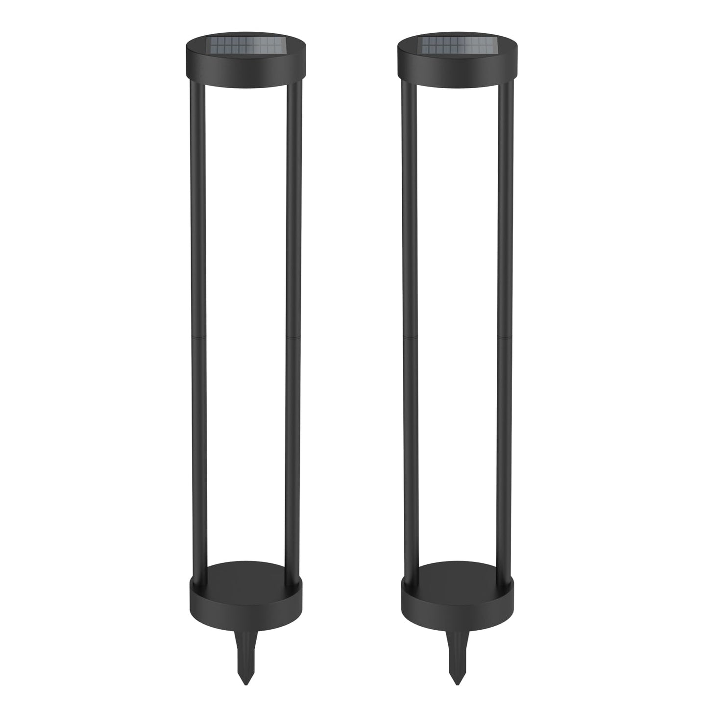 Solar Outdoor Floor Lamp, Modern Bollard Pathway Light, Stainless Steel & Iron Waterproof Garden Landscape Lighting for Yard Patio Walkway (24" H
