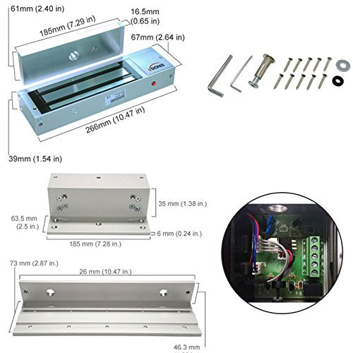 Visionis VIS-7467 One Door Access Control Inswinging Door 1200lbs Electromagnetic Lock Kit with Wireless Receiver and Remote Magnetic Lock System