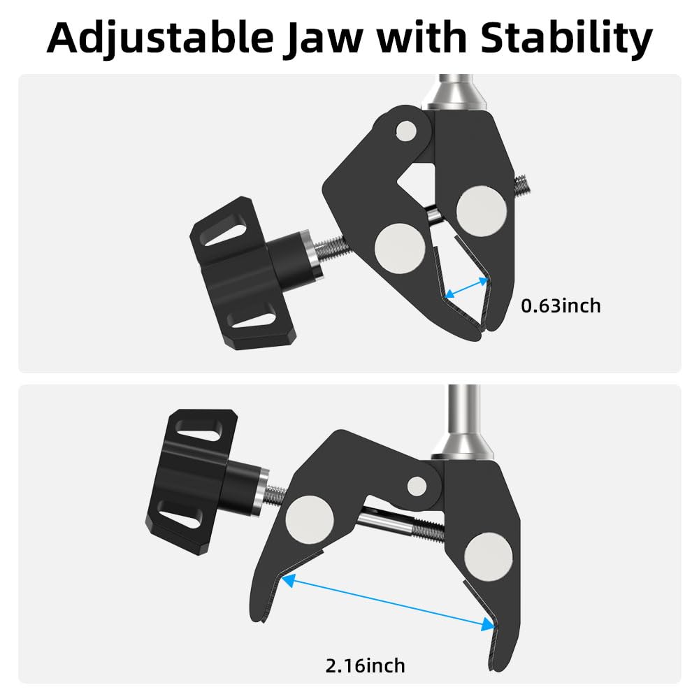 SUREWO Super Camera Clamp Mount,Super Clamp Mount with Dual Ballhead Magic Arm Compatible with Gopro Hero 13,12,11,10,9,8,7,6,5, Insta360 X4/3/2, DJI
