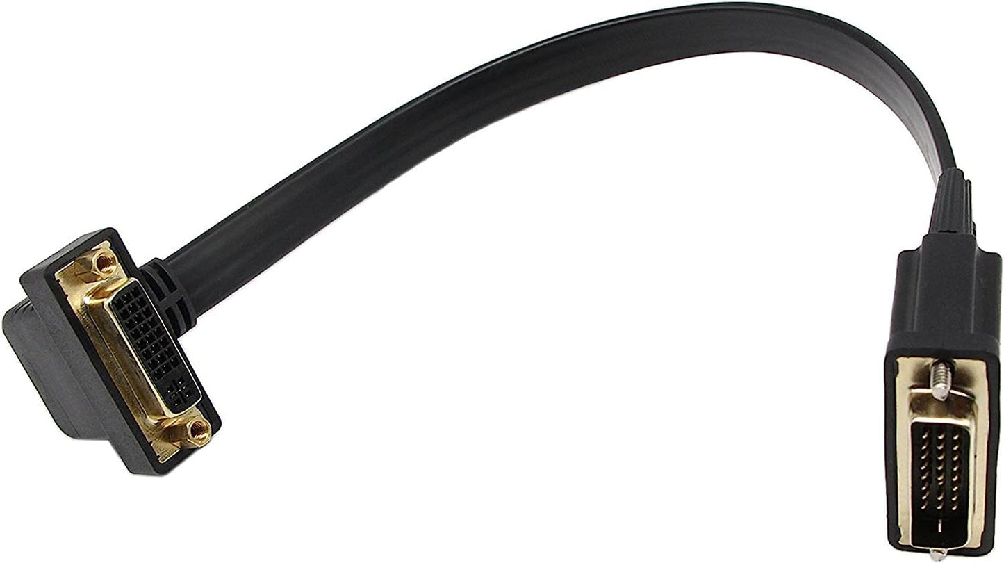 zdyCGTime 90 Degree DVI Extension Cable, 1FT/30CM Flat Slim DVI-D Dual Link, Female to Male, Supports 1080p, Compatible with TV, Projector