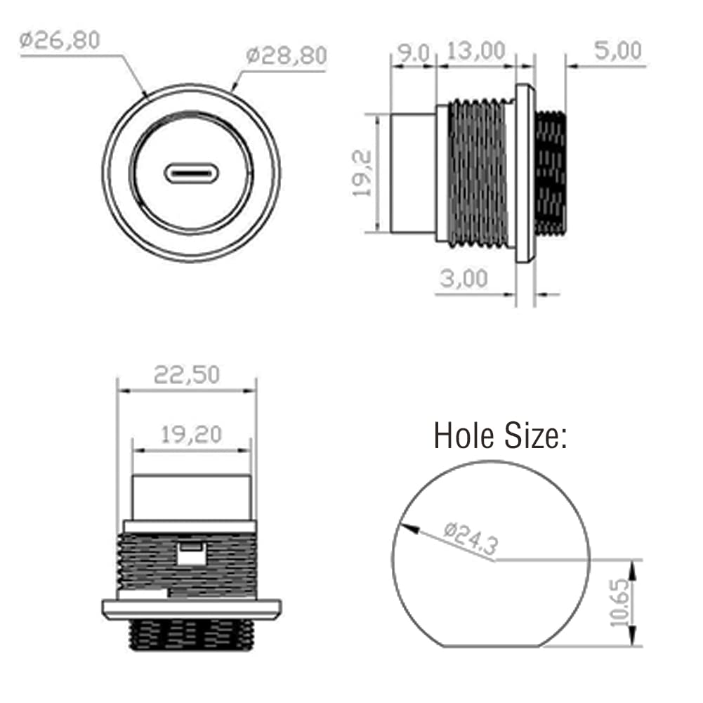 ANMBEST 5PCS USB 3.1 Type C Panel Mounting Waterproof Connector, IP67 24 Pins Female to Female PA6BG33 Housing Double Head Adapter