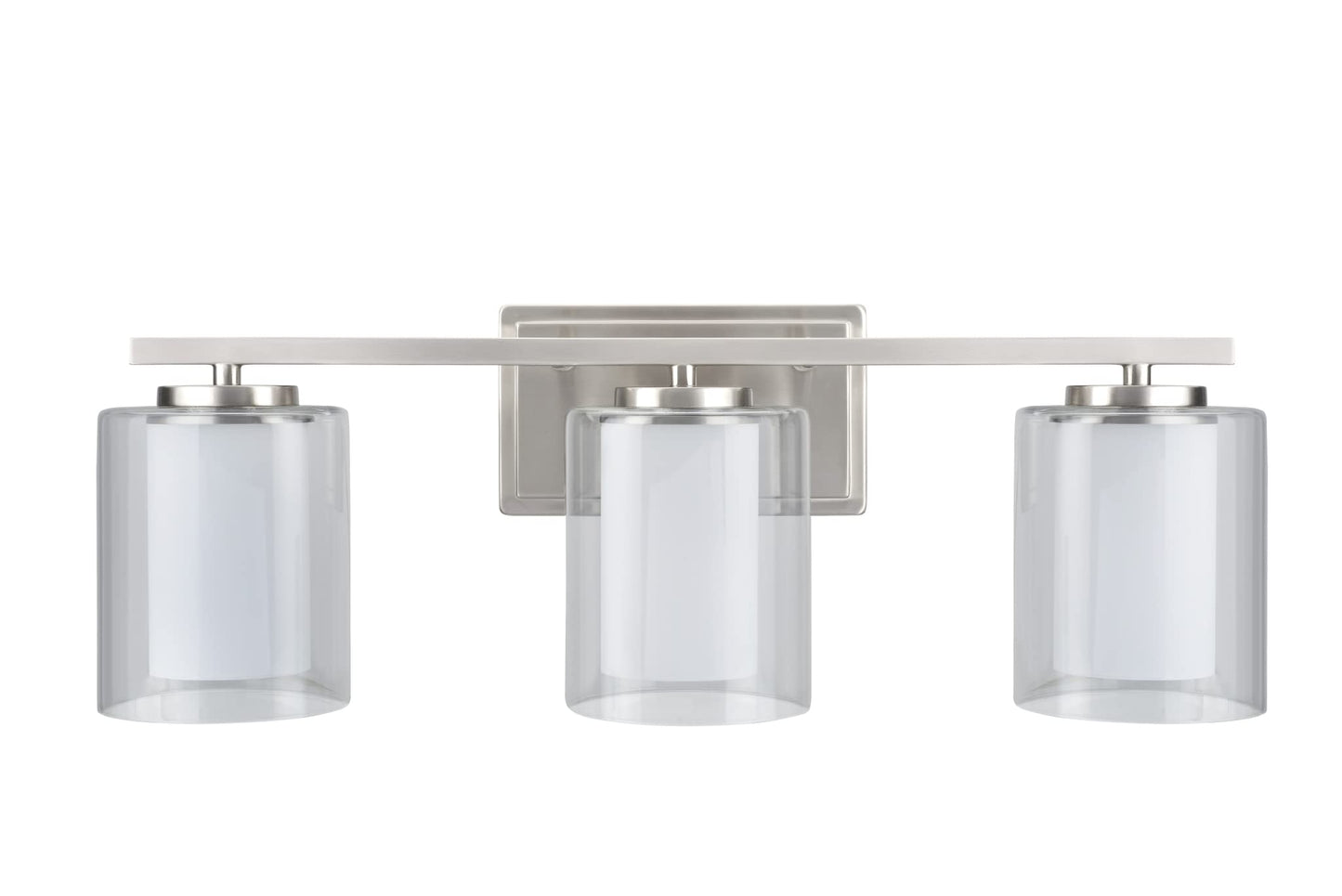 Aspen Creative 62103A, Three-Light Metal Bathroom Vanity Wall Light Fixture, 23" Wide, Transitional Design in Satin Nickel with Clear Glass Shade