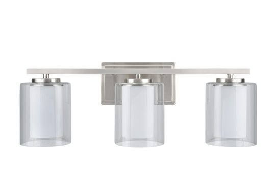 Aspen Creative 62103A, Three-Light Metal Bathroom Vanity Wall Light Fixture, 23" Wide, Transitional Design in Satin Nickel with Clear Glass Shade
