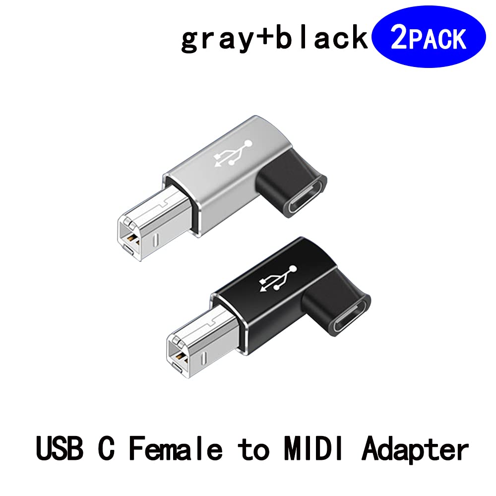 rgzhihuifz USB C Female to Midi 90 Degree Adapter, 2Pack Female USB C to Male USB B Printer Adapter, Compatible with Printers, MIDI, Eectric Pianos…