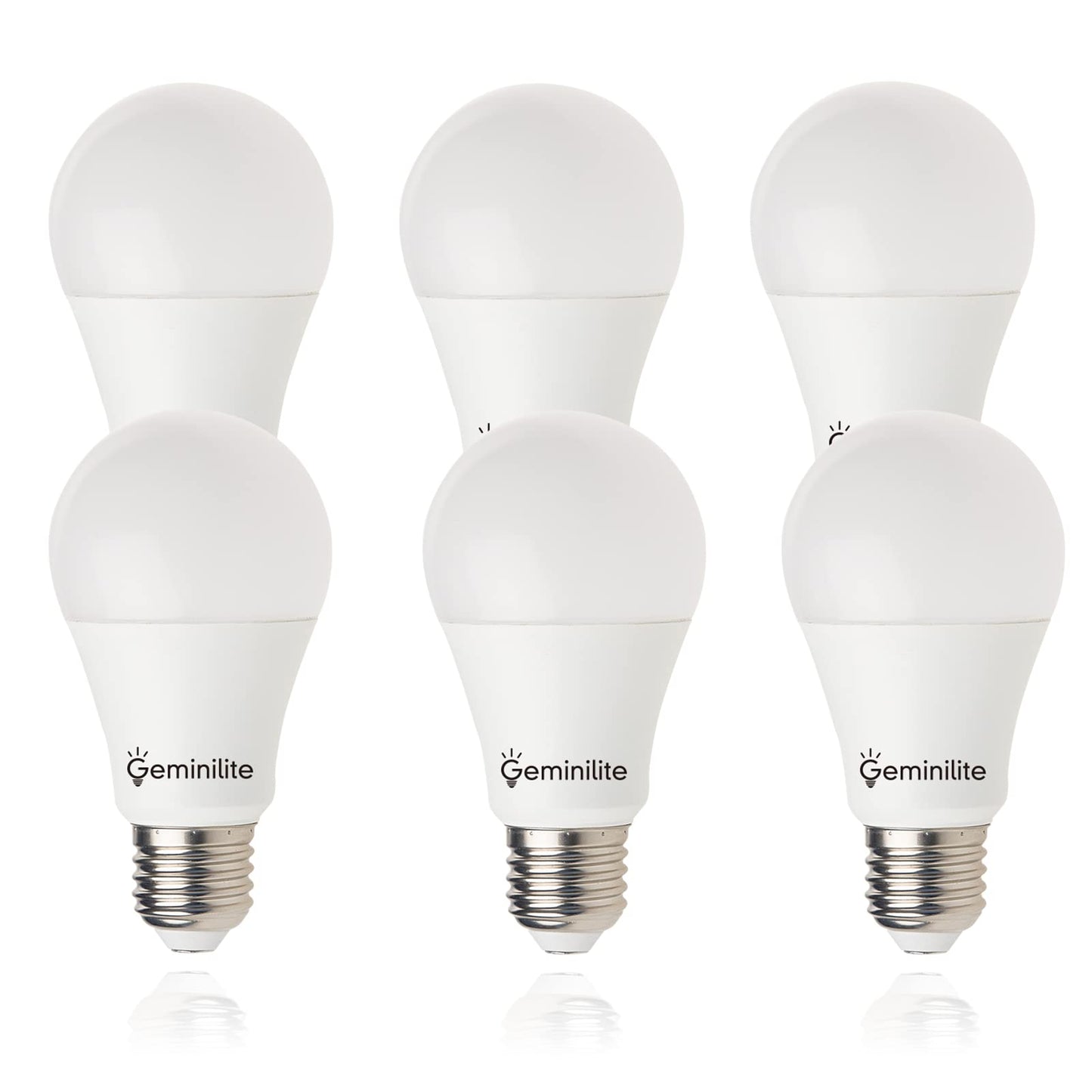 Geminilite 100W Equivalent A19 LED Light Bulbs, 5000K Daylight White, 6Pack