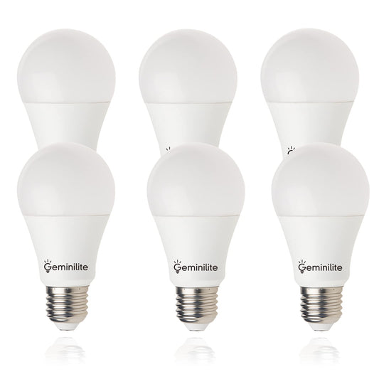 Geminilite 100W Equivalent A19 LED Light Bulbs, 5000K Daylight White, 6Pack