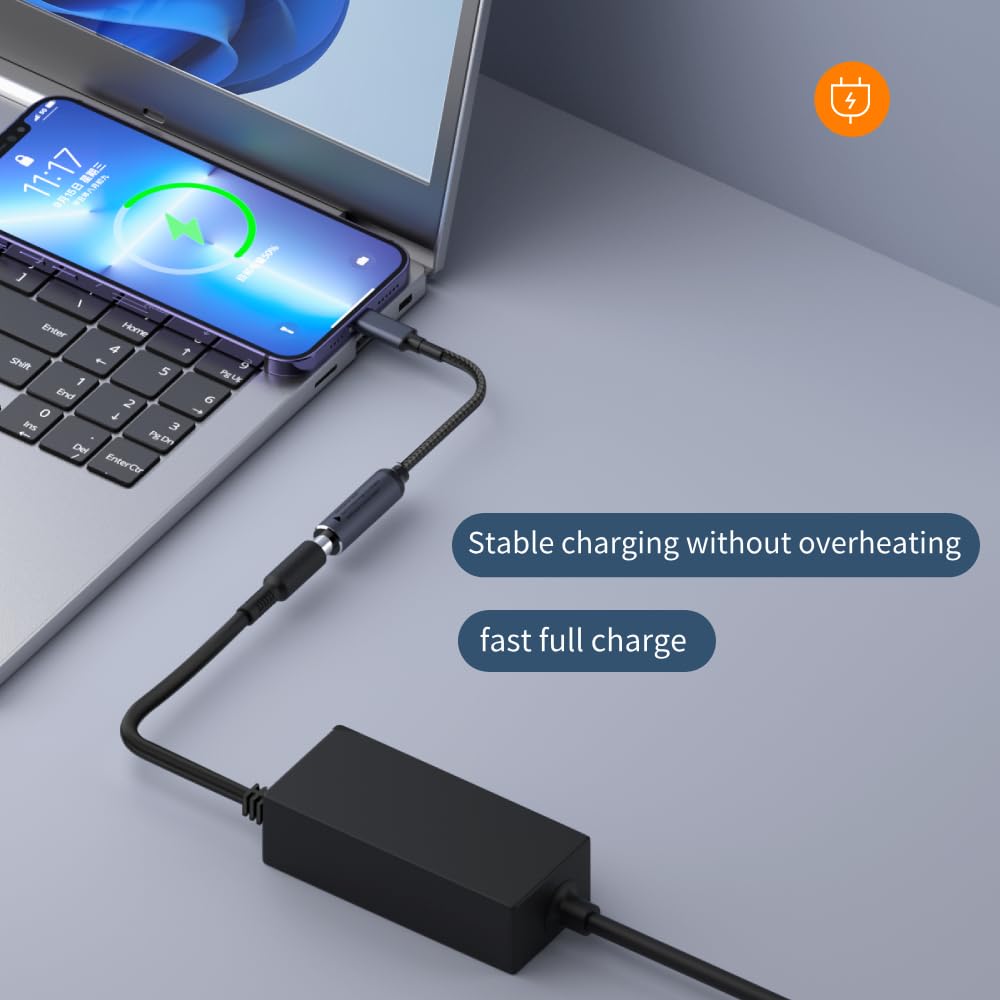 DC 4.5mm x 3.0mm Female Input to USB C PD Male Power Charging Cable,100W DC4506 to USB Type-C PD Output 5V/9V/20V Cable with PD Chip Inside, Charging