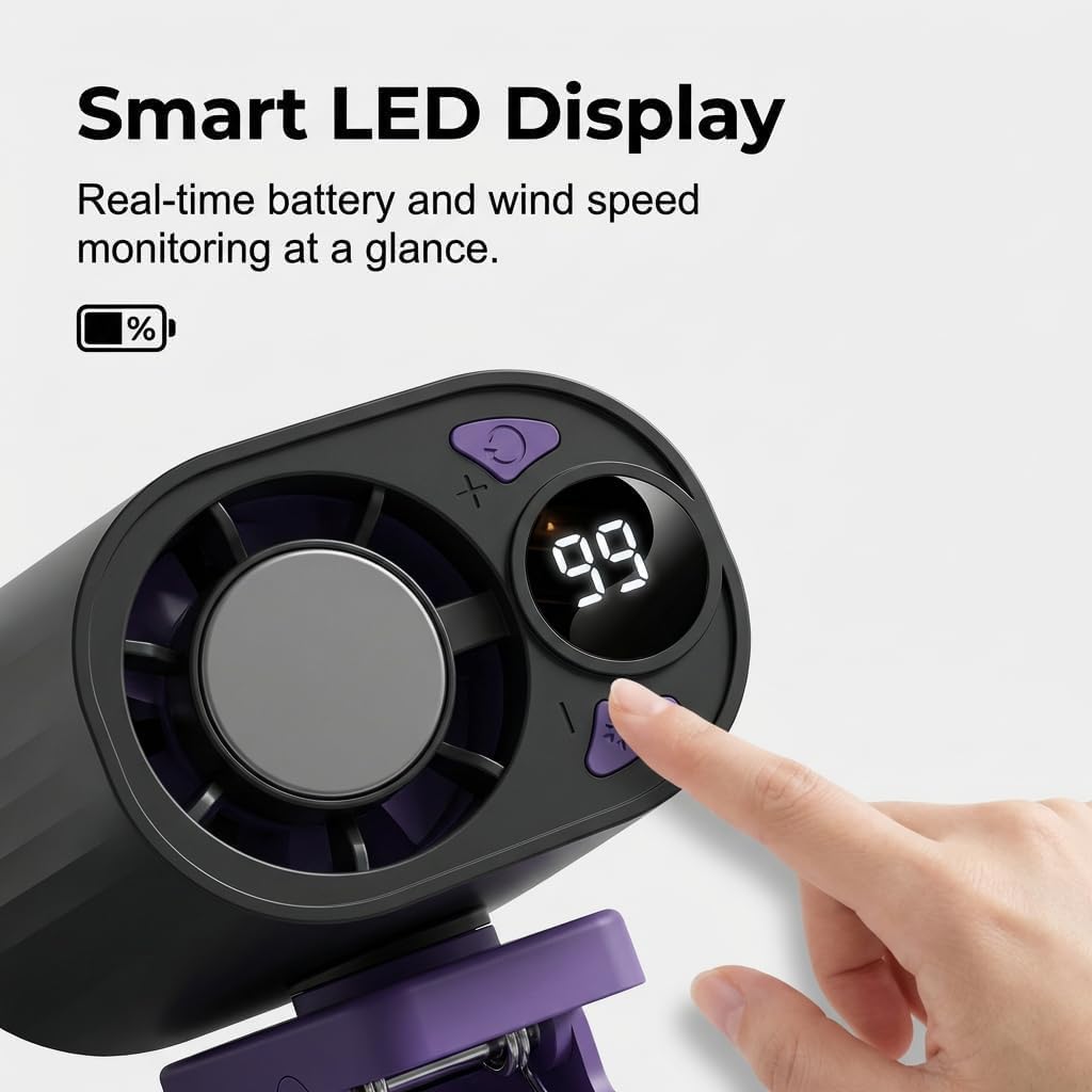 ZSJO Upgraded Car Clip-On Cooling Fan,Hands-Free Personal Cooling Fan with LED Display,Portable Clip Fan with 360° Rotation for Car Visor, Roof