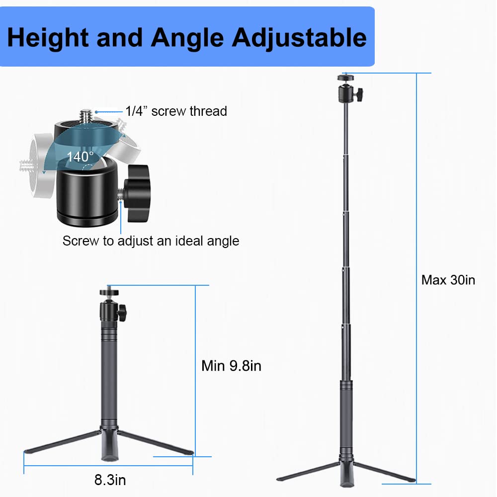 JCWINY 30" Tall Webcam Stand Tripod Extendable Desktop Tabletop Webcam Tripod Web camera Mount Aluminum Desk Tripods Stand for Logitech Brio Webcams
